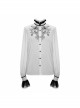 High Collar Chest Symmetrical Embroidered Necktie Long-Sleeve White Gothic Shirt