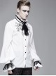 High Collar Chest Symmetrical Embroidered Necktie Long-Sleeve White Gothic Shirt