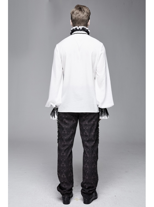 High Collar Chest Symmetrical Embroidered Necktie Long-Sleeve White Gothic Shirt