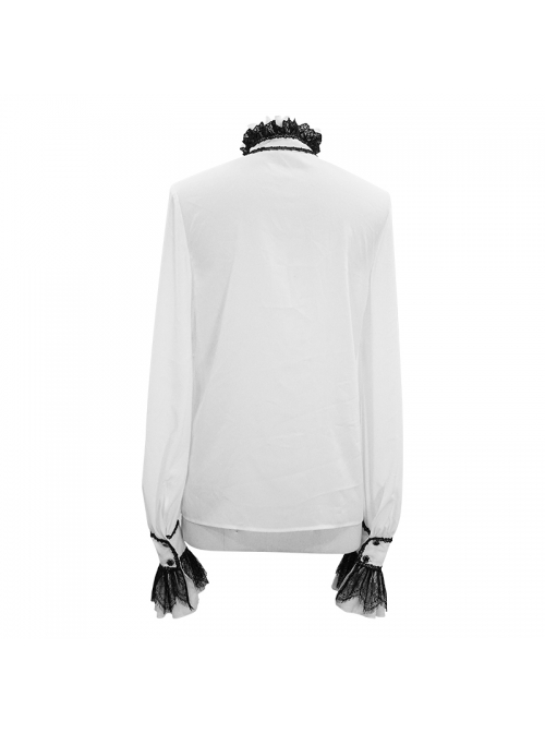High Collar Chest Symmetrical Embroidered Necktie Long-Sleeve White Gothic Shirt