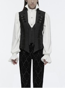 Gorgeous Black Rose Pattern Woven Side Exquisite Buckle Decoration Gothic Style Men's Lapel Vest