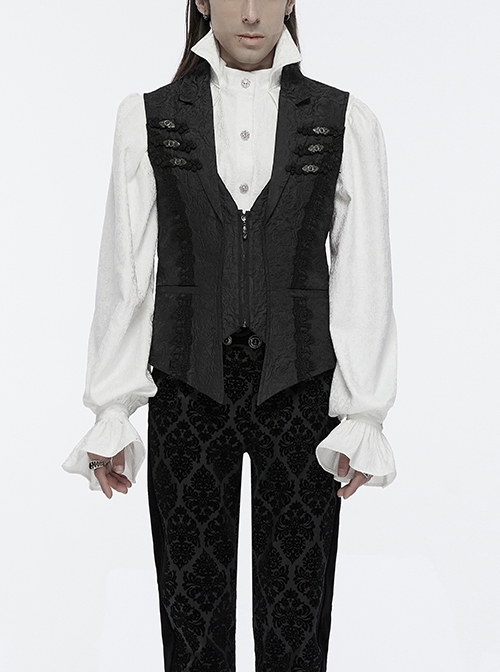 Gorgeous Black Rose Pattern Woven Side Exquisite Buckle Decoration Gothic Style Men's Lapel Vest