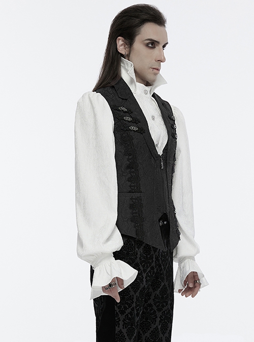 Gorgeous Black Rose Pattern Woven Side Exquisite Buckle Decoration Gothic Style Men's Lapel Vest