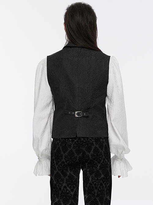 Gorgeous Black Rose Pattern Woven Side Exquisite Buckle Decoration Gothic Style Men's Lapel Vest