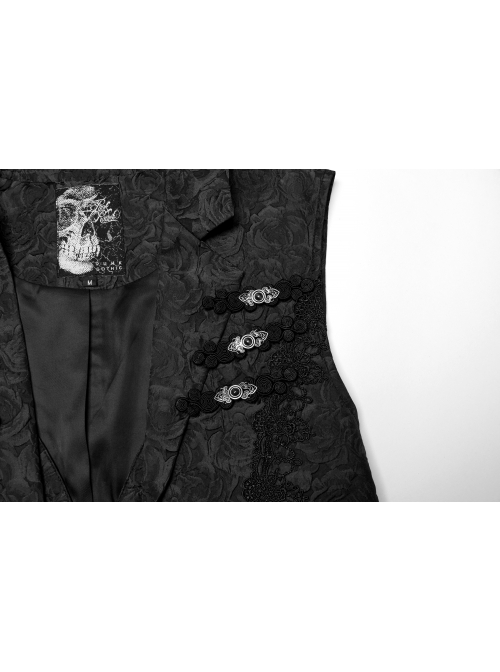 Gorgeous Black Rose Pattern Woven Side Exquisite Buckle Decoration Gothic Style Men's Lapel Vest