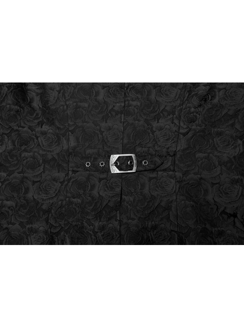 Gorgeous Black Rose Pattern Woven Side Exquisite Buckle Decoration Gothic Style Men's Lapel Vest