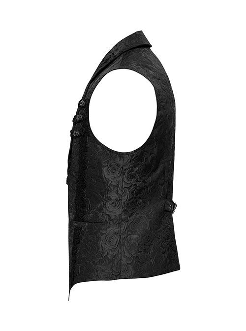 Gorgeous Black Rose Pattern Woven Side Exquisite Buckle Decoration Gothic Style Men's Lapel Vest