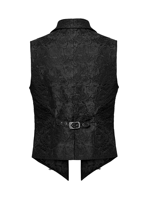 Gorgeous Black Rose Pattern Woven Side Exquisite Buckle Decoration Gothic Style Men's Lapel Vest