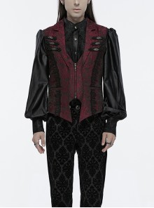 Gorgeous Red Rose Pattern Woven Side Exquisite Buckle Decoration Gothic Style Men's Lapel Vest
