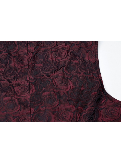 Gorgeous Red Rose Pattern Woven Side Exquisite Buckle Decoration Gothic Style Men's Lapel Vest