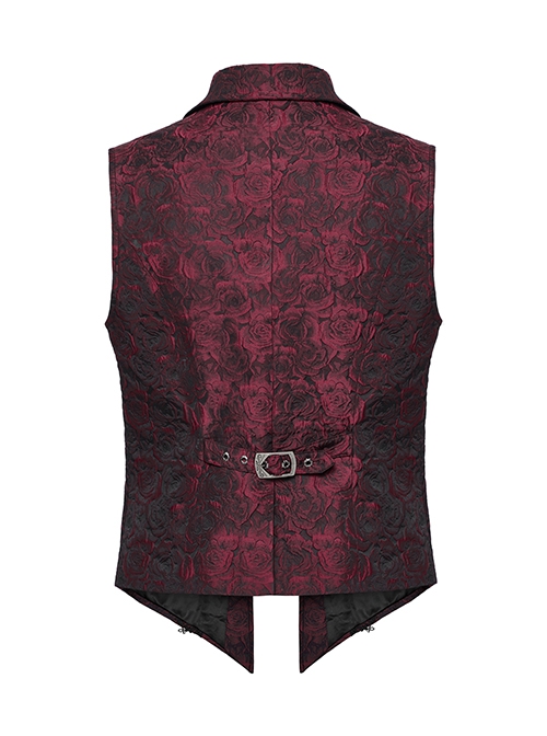 Gorgeous Red Rose Pattern Woven Side Exquisite Buckle Decoration Gothic Style Men's Lapel Vest