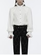 White Gorgeous Shiny Pattern Woven Shoulder Tie Rope Decoration Gothic Style Stand Collar Puff Sleeve Shirt