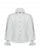 White Gorgeous Shiny Pattern Woven Shoulder Tie Rope Decoration Gothic Style Stand Collar Puff Sleeve Shirt