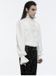 White Gorgeous Shiny Pattern Woven Shoulder Tie Rope Decoration Gothic Style Stand Collar Puff Sleeve Shirt