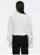 White Gorgeous Shiny Pattern Woven Shoulder Tie Rope Decoration Gothic Style Stand Collar Puff Sleeve Shirt