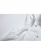 White Gorgeous Shiny Pattern Woven Shoulder Tie Rope Decoration Gothic Style Stand Collar Puff Sleeve Shirt