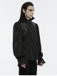 Black Gorgeous Shiny Pattern Woven Shoulder Tie Rope Decoration Gothic Style Stand Collar Puff Sleeve Shirt