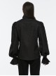 Black Gorgeous Shiny Pattern Woven Shoulder Tie Rope Decoration Gothic Style Stand Collar Puff Sleeve Shirt