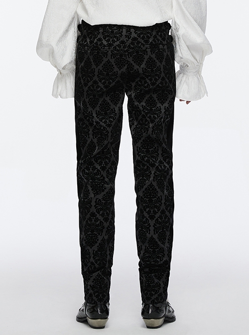Gorgeous Flocked Fabric Exquisite Carved Gemstone Buckles And Adjustable Side Straps Gothic Style Leggings