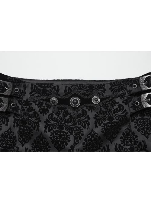 Gorgeous Flocked Fabric Exquisite Carved Gemstone Buckles And Adjustable Side Straps Gothic Style Leggings