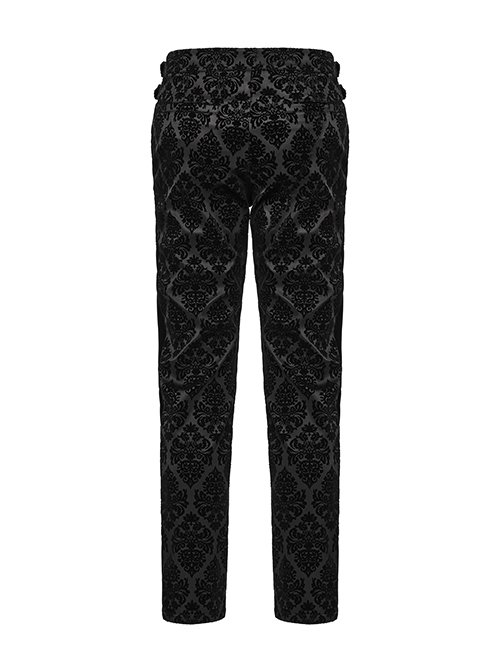 Gorgeous Flocked Fabric Exquisite Carved Gemstone Buckles And Adjustable Side Straps Gothic Style Leggings