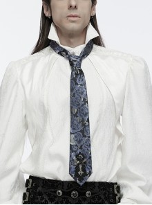Black And Blue Retro Imitation Silk Exquisite Pattern With Three Dimensional Bat Cross Applique Gothic Style Men's Tie