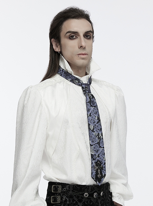 Black And Blue Retro Imitation Silk Exquisite Pattern With Three Dimensional Bat Cross Applique Gothic Style Men's Tie