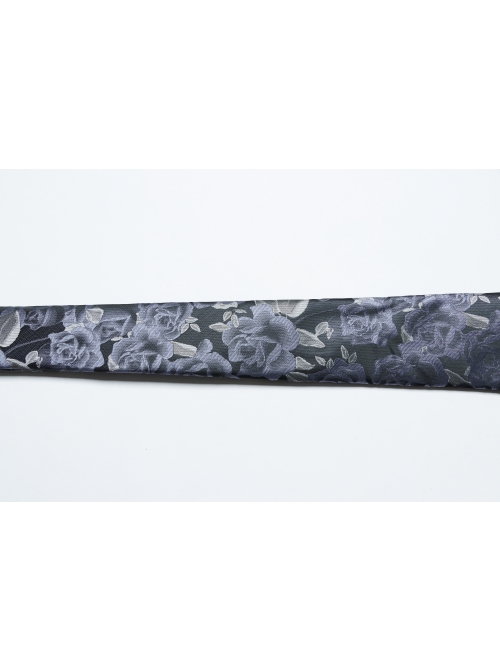 Black And Blue Retro Imitation Silk Exquisite Pattern With Three Dimensional Bat Cross Applique Gothic Style Men's Tie