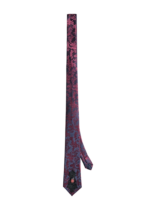 Red And Blue Retro Imitation Silk Exquisite Pattern With Three Dimensional Plant Flower Applique Gothic Style Men's Tie