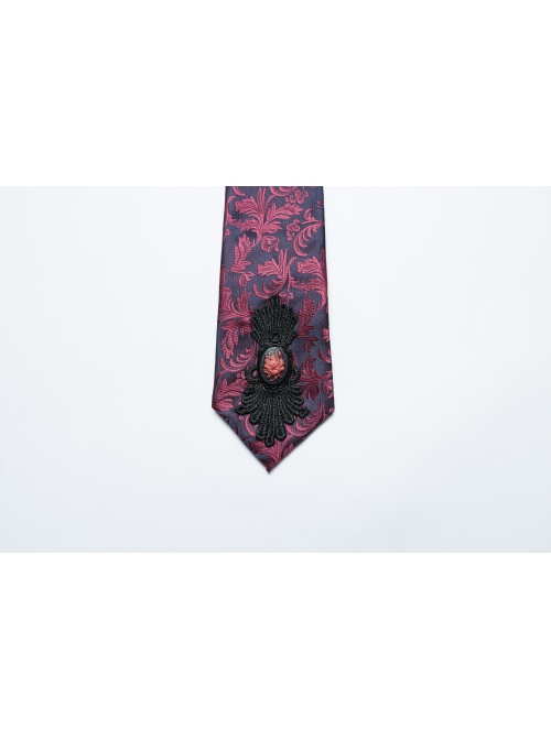 Red And Blue Retro Imitation Silk Exquisite Pattern With Three Dimensional Plant Flower Applique Gothic Style Men's Tie