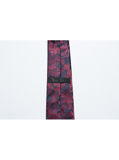 Red And Blue Retro Imitation Silk Exquisite Pattern With Three Dimensional Plant Flower Applique Gothic Style Men's Tie