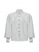 Gorgeous White Layered Glossy Woven Front Panel Lace Decoration Gothic Style Puff Sleeve Shirt
