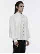 Gorgeous White Layered Glossy Woven Front Panel Lace Decoration Gothic Style Puff Sleeve Shirt