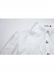 Gorgeous White Layered Glossy Woven Front Panel Lace Decoration Gothic Style Puff Sleeve Shirt
