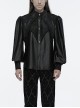 Gorgeous Black Layered Glossy Woven Front Panel Lace Decoration Gothic Style Puff Sleeve Shirt