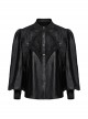 Gorgeous Black Layered Glossy Woven Front Panel Lace Decoration Gothic Style Puff Sleeve Shirt