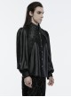 Gorgeous Black Layered Glossy Woven Front Panel Lace Decoration Gothic Style Puff Sleeve Shirt