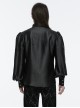 Gorgeous Black Layered Glossy Woven Front Panel Lace Decoration Gothic Style Puff Sleeve Shirt