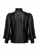 Gorgeous Black Layered Glossy Woven Front Panel Lace Decoration Gothic Style Puff Sleeve Shirt