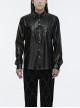 Black Pleated Non Stretch Faux Leather Collar Dragon Scale Decorative Tabs And Gothic Style Skull Long Sleeved Shirt