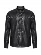 Black Pleated Non Stretch Faux Leather Collar Dragon Scale Decorative Tabs And Gothic Style Skull Long Sleeved Shirt