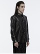 Black Pleated Non Stretch Faux Leather Collar Dragon Scale Decorative Tabs And Gothic Style Skull Long Sleeved Shirt