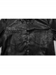 Black Pleated Non Stretch Faux Leather Collar Dragon Scale Decorative Tabs And Gothic Style Skull Long Sleeved Shirt