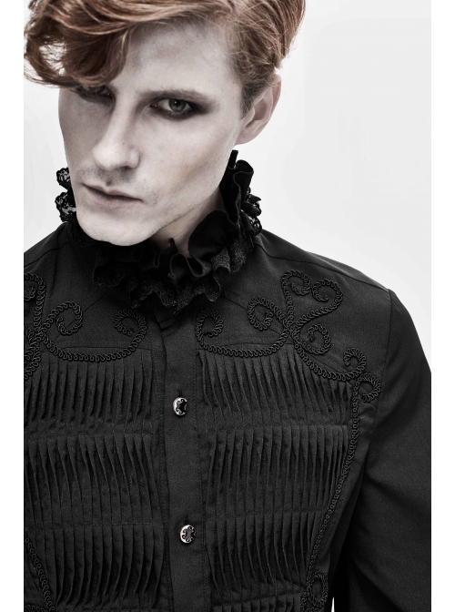 Lace High Collar Hand-Embroidered Long Sleeve Black Gothic Shirt