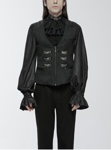 Noble Black Jacquard V Neck Front Panel With Exquisite Dragon Scales Double Breasted Design Gothic Style Gentleman Vest