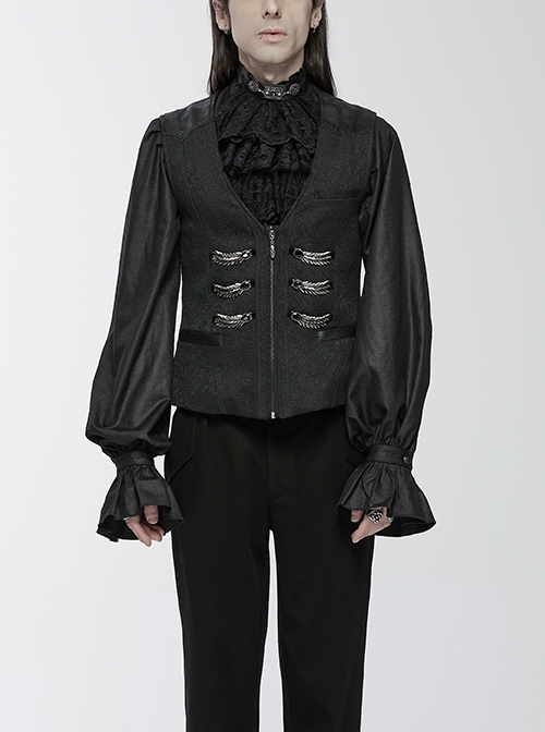 Noble Black Jacquard V Neck Front Panel With Exquisite Dragon Scales Double Breasted Design Gothic Style Gentleman Vest
