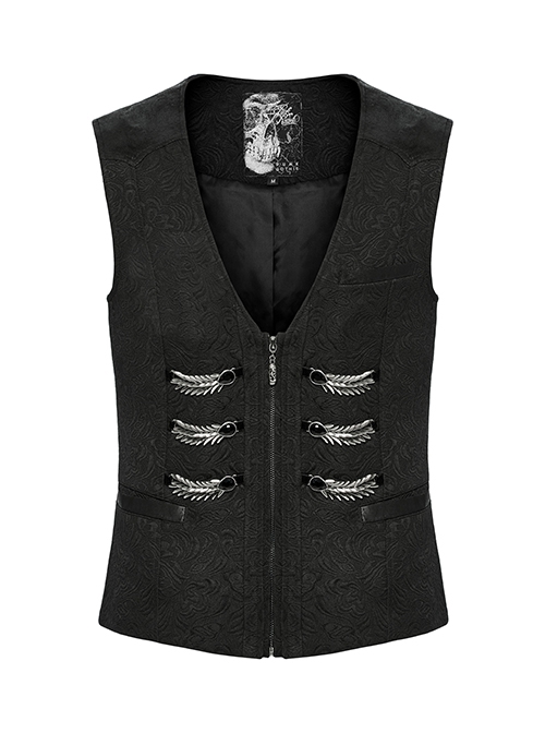 Noble Black Jacquard V Neck Front Panel With Exquisite Dragon Scales Double Breasted Design Gothic Style Gentleman Vest