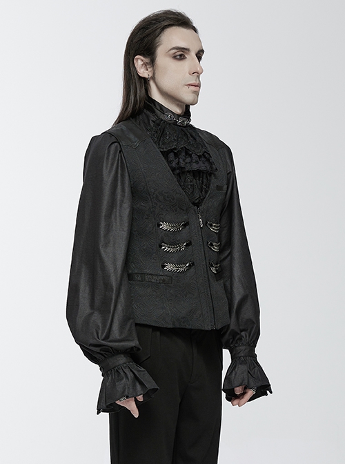 Noble Black Jacquard V Neck Front Panel With Exquisite Dragon Scales Double Breasted Design Gothic Style Gentleman Vest