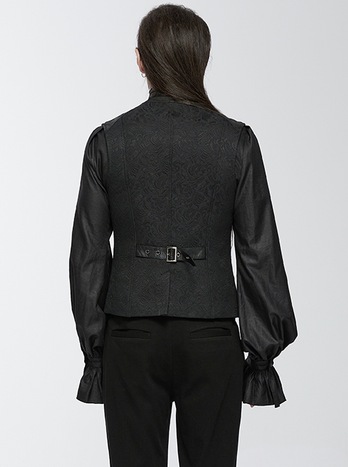 Noble Black Jacquard V Neck Front Panel With Exquisite Dragon Scales Double Breasted Design Gothic Style Gentleman Vest