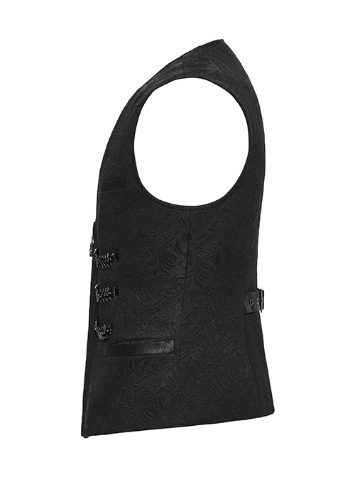 Noble Black Jacquard V Neck Front Panel With Exquisite Dragon Scales Double Breasted Design Gothic Style Gentleman Vest